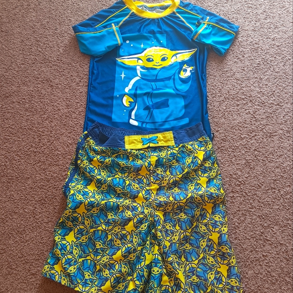NWOT Disney-Star Wars Baby Yoda Swim Trunks and Swim Shirt Set